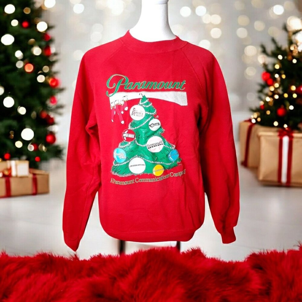 VTG Paramount Studios Ugly Christmas Sweater 1980s TV Shows Sweatshirt M RARE